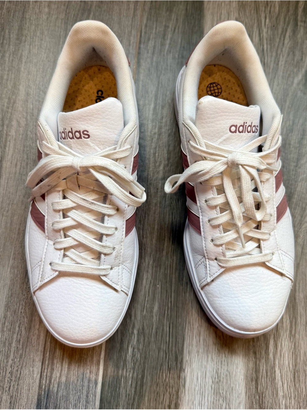adidas Women’s White Sneakers with Dusty Pink Stripes